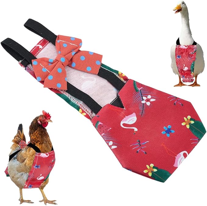 CREATCABIN Adjustable Chicken Diapers Washable Duck Diapers Red Polyester Waterproof Pet Ducking Nappy Poultry Clothes Supplies with Bow Tie for Indoor Chickens Goose Hens Accessories 9.45 x 4.33 Inch