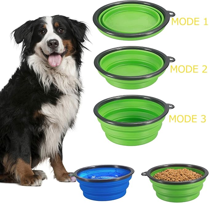 Comsun 2-Pack Collapsible Dog Bowl, Foldable Expandable Cup Dish for Pet Cat Food Water Feeding Portable Travel Bowl Blue and Green