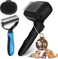 3PC Dog Brush Kit - Self-Cleaning Slicker Brush with Bath Brush & Undercoat Rake | Deshedding Tools for Large - Small Dogs & Cats, Professional Pet Grooming Set for Heavy Shedding, Black