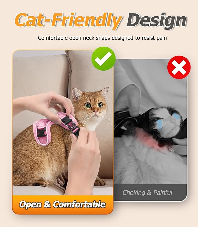 Halypet Cat Harness and Leash Set [MAX Safety 4th-Gen Upgrade] Escape Proof Adjustable Cat Leash Comfortable Soft Vest Easy to Wear Kitten Harness with Reflective Strip for Cats Walking, XS Pink
