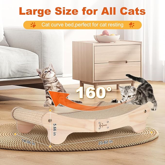 Oroonoko Cat Scratcher Bed for Indoor 2-in-1 Sisal Scratching Bed with Easy Assembly, Non-Tip Wood Base, Large Cat Bed & Scratch Pad (2-in-1 scracher Bed)