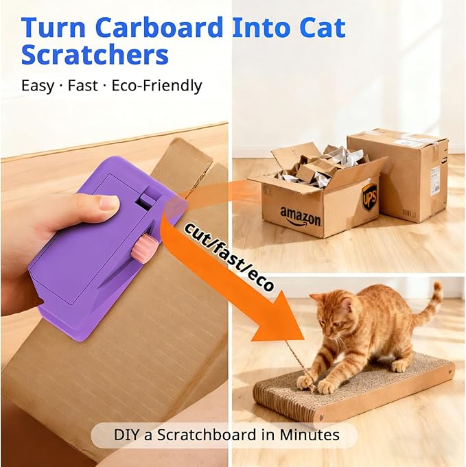 Cardboard Cutter for Cat Scratchers with 10pcs Blade, 4-in-1 Box Cutter 3D Printed Cardboard Strip Cutter DIY cat scratchers Cutter Tool for Cat Lovers
