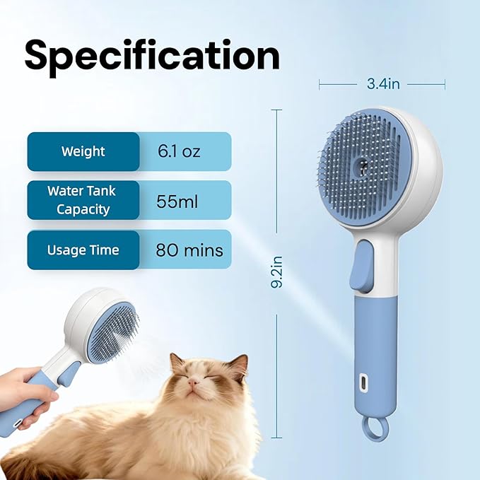 Cat Steam Brush, 3 in 1 Steamy Dog Brush for Shedding and Grooming, Electric Spray Pet Hair Brush with Water Spray for Massage, Cleaning, Removing Tangled Loose Hair, Anti-Static Comb for Cats Dogs