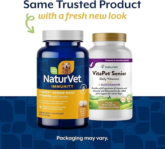 NaturVet –VitaPet Senior Daily Vitamins for Senior Dogs – Plus Glucosamine – Full Spectrum of Vitamins & Minerals – Enhanced with Glucosamine for Added Joint Support – 60 Time Release Tablets