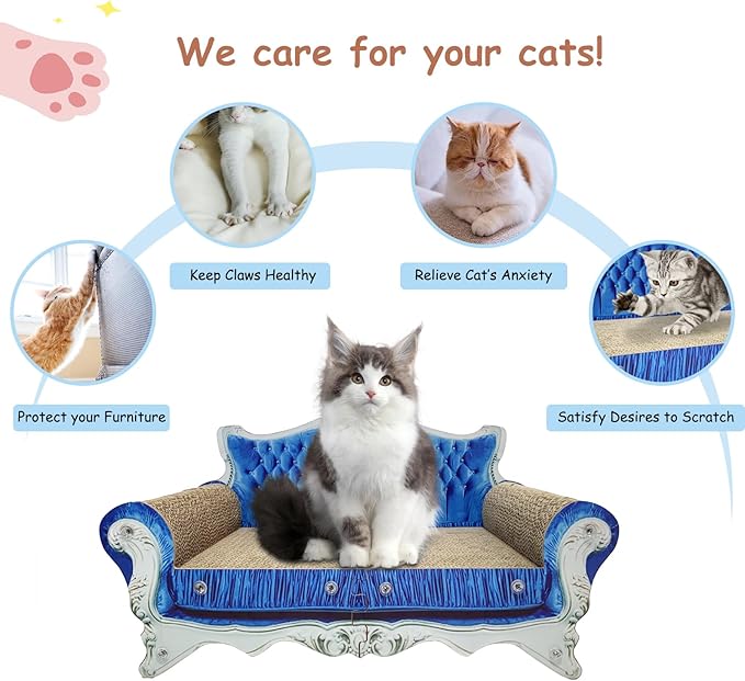 Luxury Cardboard Cat Scratcher Sofa Bed, Couch Shaped Cat Scratching Board, Scratch Lounge with Catnip, Scratcher for Indoor Cats Kittens Kitties