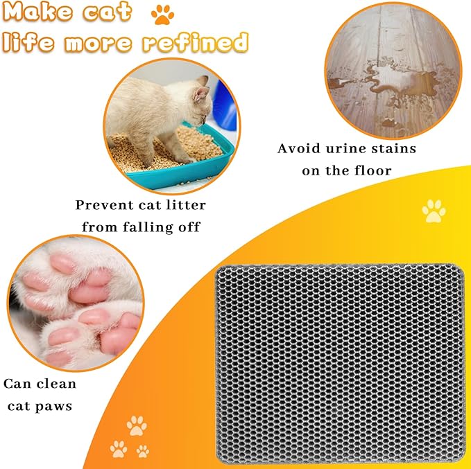 2 PACK-Double Layer Cat Litter Mat, 29.5x21.6 Inch Waterproof Litters Box Mat, Non-Slip Cat Mat for Litter Box