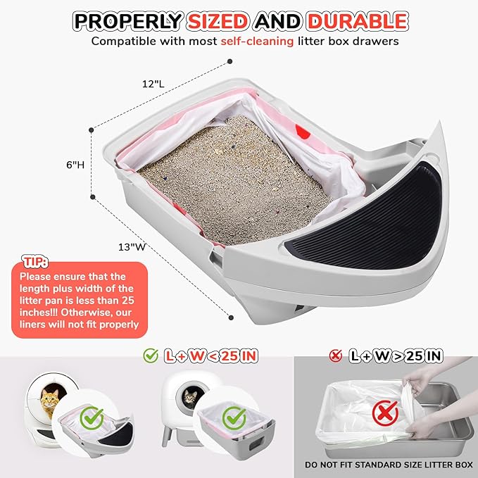 40 Count Thicken Cat Litter Box Liners Compatible With Automatic Cat Litter Box and Litter Box Robot 4 and 3,Heavy Duty Drawstring Kitten Litter Drawer Liners Disposable 25" x 16"