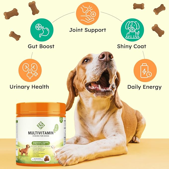 ZENO Dog Vitamins and Supplements - 150 Dog Multivitamin Chewable - Immune, Joint Support, Skin, Gut Health + Packed with Omega 3s, Glucosamine & Probiotics - Safe for Puppy - Duck