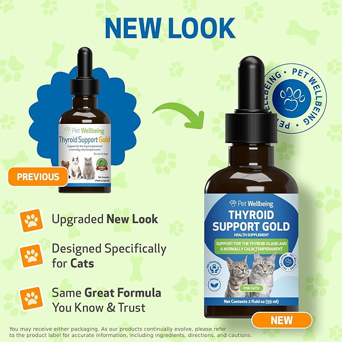 Pet Wellbeing Thyroid Support Gold for Cats - Holistic Thyroid Balance with Bugleweed & Lemon Balm, Feline Metabolic Health Supplement - NASC Certified & Vet-Formulated - 2 oz Liquid Formula