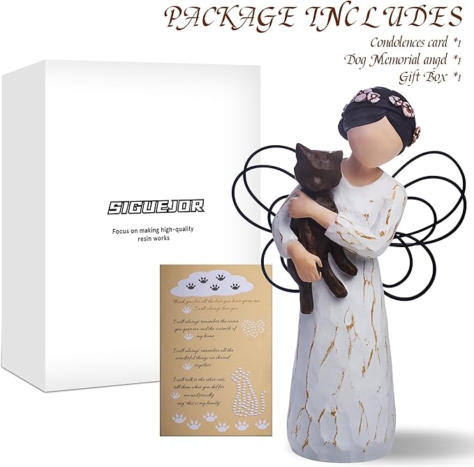 Cat Memorial Gifts, Cat Memorial Gifts for Loss of Cat, Pet Cat Remembrance Gifts, Cat Angel Figurine Statue for Cat Lovers in Memory of Their Beloved Cat(Brown Cat)