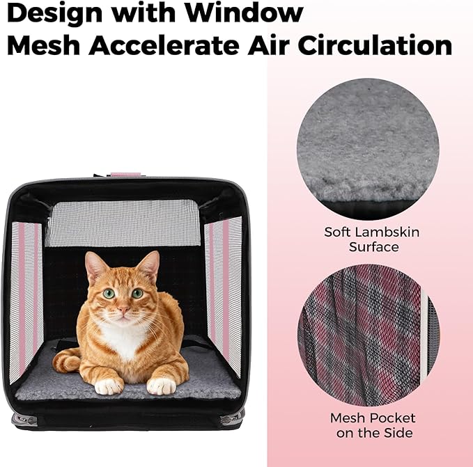 Soft Sided Cat Carrier for Large Cats Up to 20 Lbs, Collapsible Cat Bag Airline Approved with Upgrade Zipper Closures,17 * 12 * 12in Pet Travel Carrier for Small Dogs Puppy or 2 Kittens, Pink
