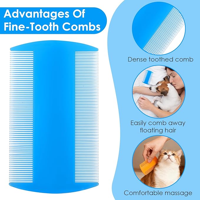 100 Pcs Double Sided Fine Tooth Flea Comb Lice Comb Pet Grooming Tool for Cats, Dogs, Kittens, Lice Dandruff Removal, 5 Colors, 3.5 x 2 Inch