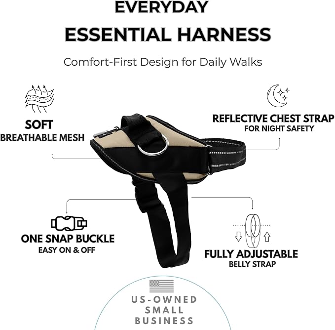 ShawnCo Essential Dog Harness, No-Pull Pet Vest with 3 Leash Clips, No Choke, Reflective, Adjustable and Padded, for Easy Walking and Training for Small, Medium and Large Dogs (Driftwood, XL)