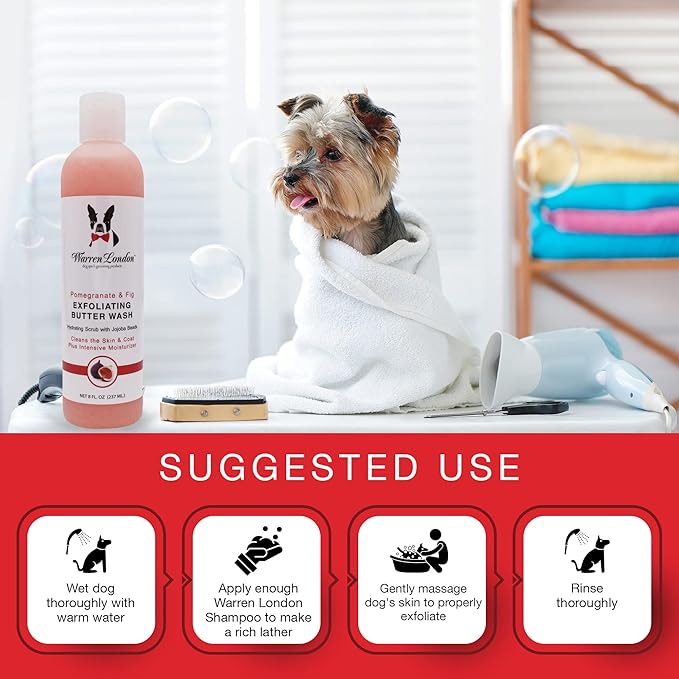 Warren London 8oz Butter Combo - Premium Dog Shampoo & Conditioner - Exfoliating Wash with Fragrant Leave in Conditioner - Pom & Fig w/Pom & Acai