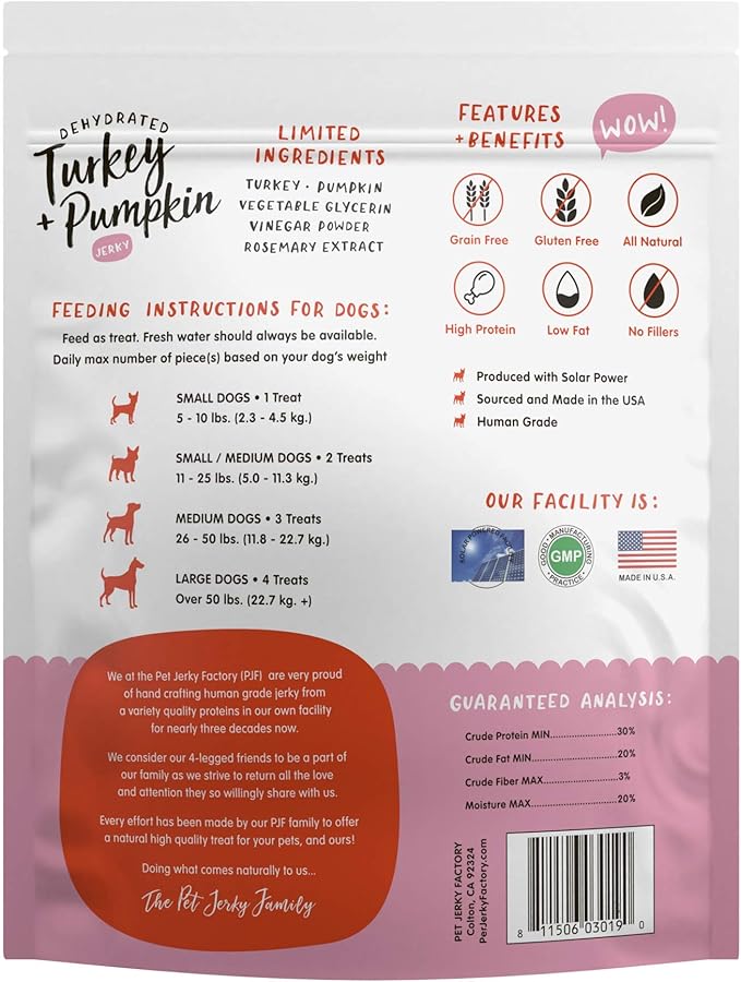 PET JERKY FACTORY Turkey & Pumpkin 12 oz. Dog Jerky Treats | 100% Human Grade | USA Made-| High Protein-| Grain Free-| Limited Ingredients-| No Filler-| BHA-BHT Free-| Soft-Tender,(Pack of 2)