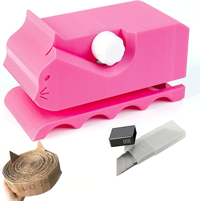 Cardboard Cutter for Cat Scratchers with 10pcs Blade,3D Printed Card Board Cutter Kids DIY Cat Scratchers Cardboard Strip Tool Machine for Cat Lovers (Pink)