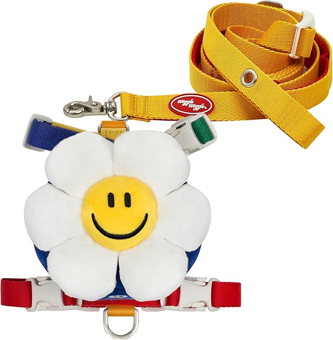 PETHROOM × Wiggle Wiggle Smile We Love Harness Set – Cute Dog Harness with Matching Leash & Backpack, Comfortable Walk & Travel Gear for Small to Medium Dogs, Small