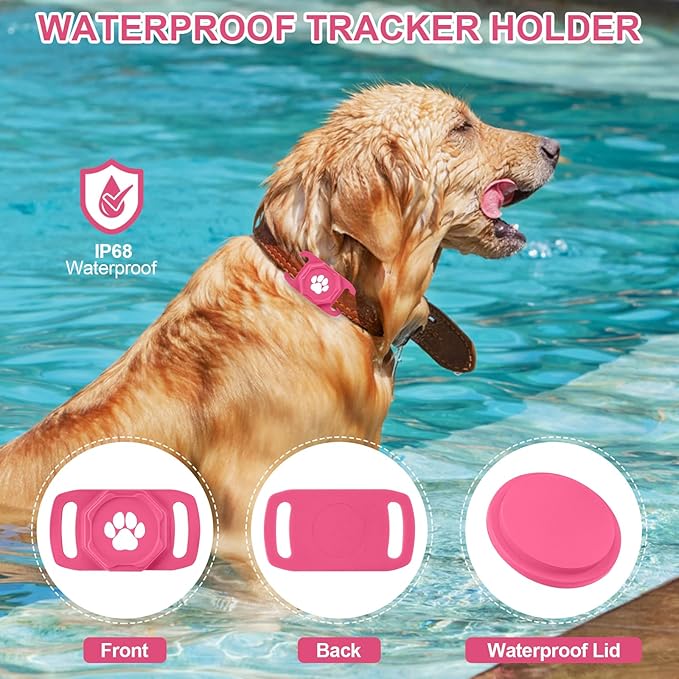 Smart Pet Tracker for Collar - Dog Trackers Pet Location Tracker with Holder, No Monthly Fee, Compatible with Apple Airtag Find My (iOS Only, Not for Android),Red