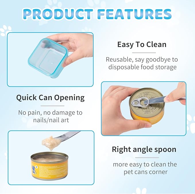Canned Cat Food Storage Can Container for 3oz Cat Cans,4 Pack Airtight Pet Food Sealer with Snap-Lock Cover Lids and Stainless Steel Spoon for 2.56''/65mm Small Cans