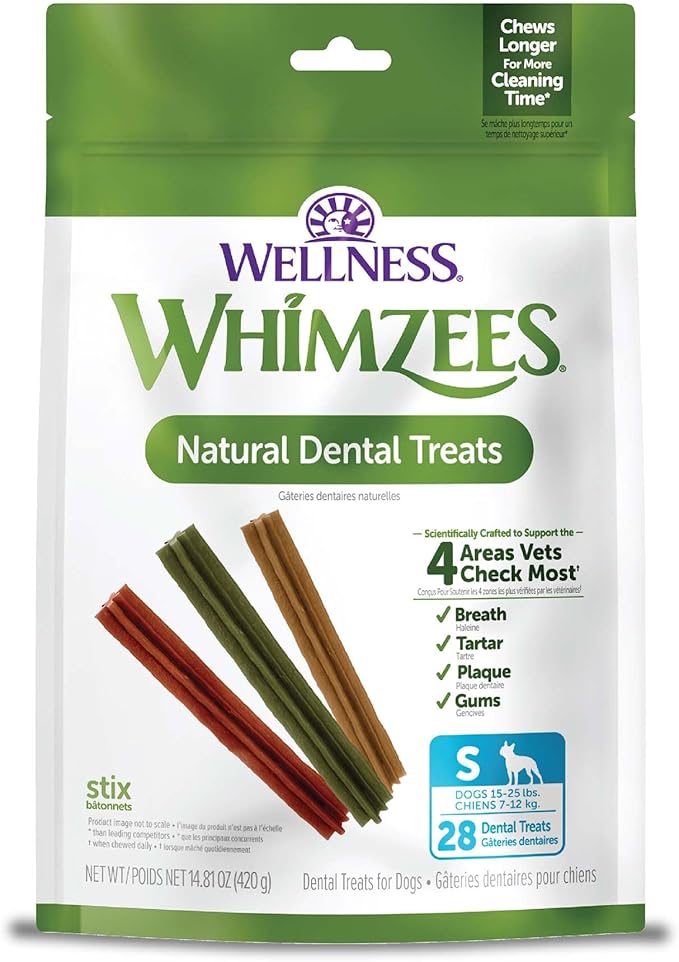 Whimzees Wellness Stix Dog Dental Treats, Small Size Stick, (28 Count)