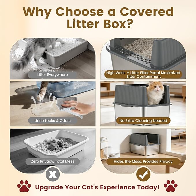 Small Stainless Steel Cat Litter Box - 11.8" High Sided, Open-Top Design,Low Entry for Kittens & Small Cats, Anti-Leak & Easy to Clean, Compact Space-Saving Size(17.3"L x 13.4"W × 11.8"H),Gray