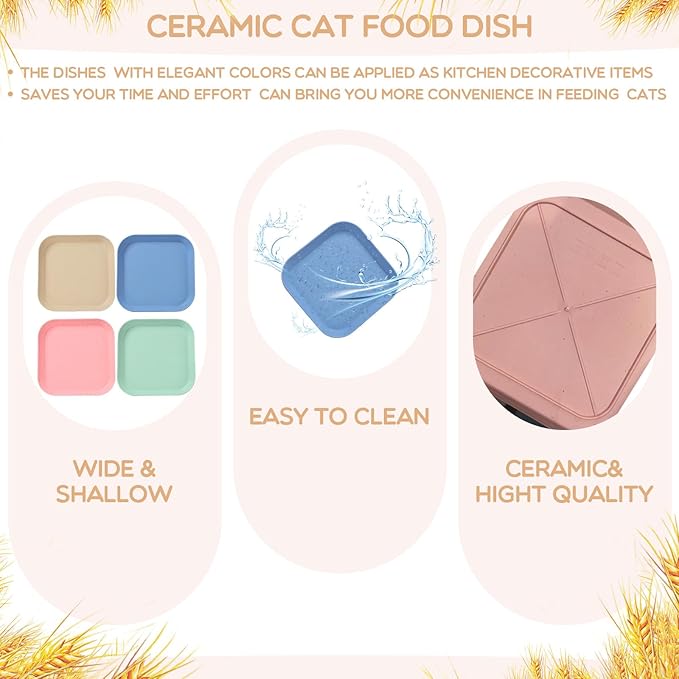 8 Pieces Whisker Fatigue Cat Bowls, 6 Inch Shallow Cat Food Dish Wide Pet Feeding Bowls, Wheat Straw Pet Plate for Kittens and Short Legged Cats