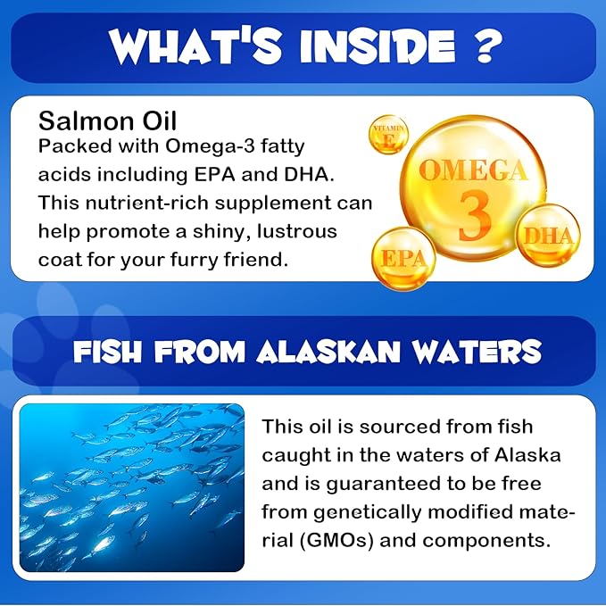 Wild Alaskan Salmon Oil for Dogs & Cats - Omega-3 Supplement for Skin, Coat & Joint Health, Sustainable All-Breed Formula, Human Grade, Perfect for Picky Eaters on Wet or Dry Food - 8.8 fl oz