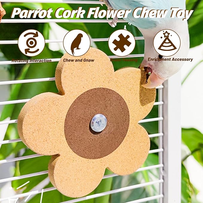 16 Pieces Bird Chew Toy, Natural Parrot Cork Foraging Training Toys for Relieve Boredom & Anxiety, Parrot Rotating Cork Chew Toy for Macaws, Conures, Budgies, Finches, Cockatiel