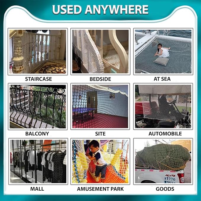 Safety Rope Net for Kids,Knotless Fence Net for Balcony Stairway Guard,Outdoor Terrace Decoration Pet Anti-Fall Rope Netting,Baseball Sports Netting(Size:0.5M*2M(1.64FT*6.56FT),Color:White)