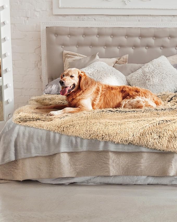PJYuCien Large Dog Blanket - Premium Plush Reversible Throw, Fleece Sherpa Pet Blankets for Furniture, Sofa Bed Cover 60"x50", Extra Soft & Warm, Brown, Indoor
