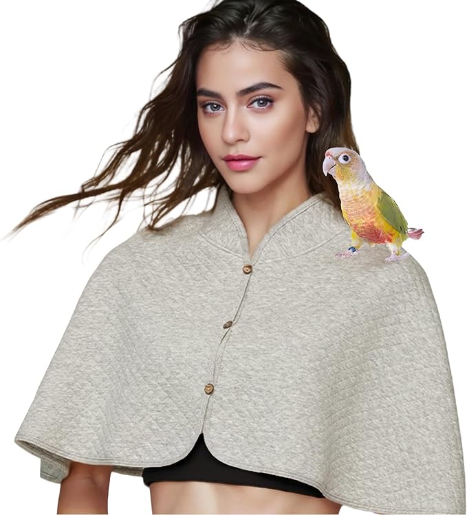 Parrot Anti-Scratch Shoulder Protector - Reusable Bird Diaper & Soft Bird Cape for Macaws, Cockatiels, Conures, Parakeets, Lovebirds and Finches - Pet Shoulder Guard with Poop Protection (Grey, Large)