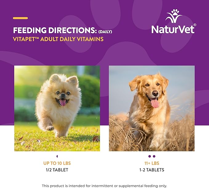 NaturVet VitaPet Adult Daily Vitamins for Dogs with Breath Aid – Includes Full Spectrum of Vitamins, Minerals, Omega-6 Fatty Acids, Parsley – Designed for Dogs Over 1 Year – 180 Ct.