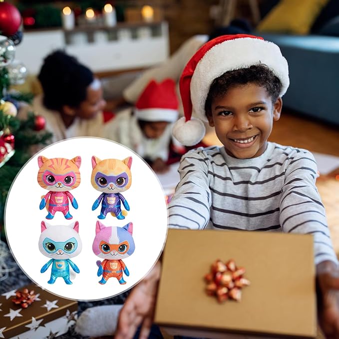 Super Cat Plush Toy – Set of 4 Soft Stuffed Animals – Sparks, Buddy, Ginny, Bitsy – Adorable Kitties Gift Set for Children(8Inch)