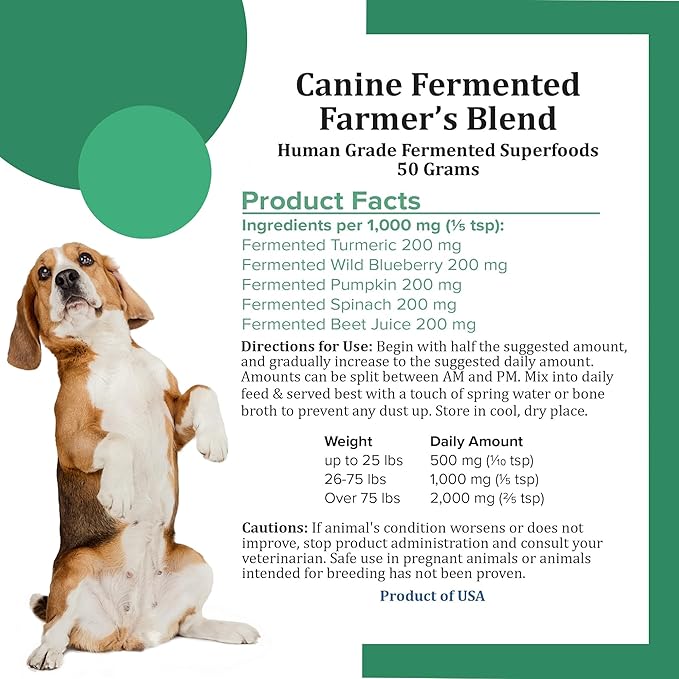 Holistic Bin Canine Fermented Farmer's Blend | Nutrient-Rich Dog Food Toppers | Plant-Based Supplements for Pets Gut Flora | Pumpkin, Spinach, Fruit and Vegetables Powder Mix | Fermented Blend (50g)