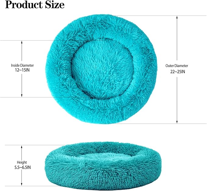 Calming Dog Bed for Small Dogs Cats, Kitty Puppy 23'' Round Anti-Anxiety Warm Fluffy Plush Faux Fur Bed, Soft Anti-Slip Donut Washable Small Pet Bed, Cozy Cat Puppy Bed, Fits up to 30 lbs Pets