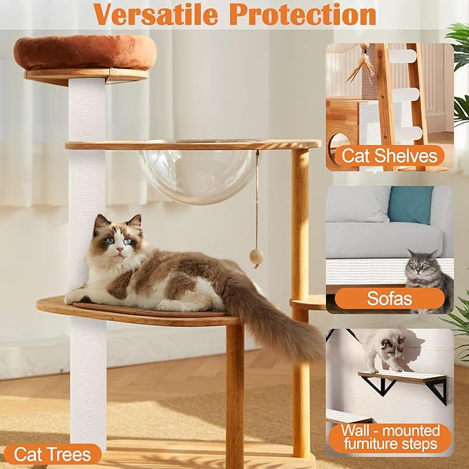 Cat Scratch Furniture Protector - 158" x 17" Trimmable Self-Adhesive Cats Claws Scratch Pads, DIY Cat Climbing Couch Protector for Scratch Post Cat Tree Replacement Indoor (Cream White)