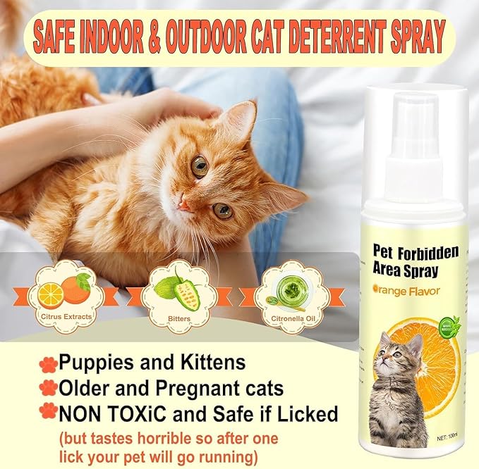 Cat Deterrent Spray 100% Natural Cat Spray Deterrent for Urine Marking & Scratching - Eco Friendly, Safe to Use Around Children and Pets, Safe for Use on Furniture and Fabric, Works Indoor & Outdoor