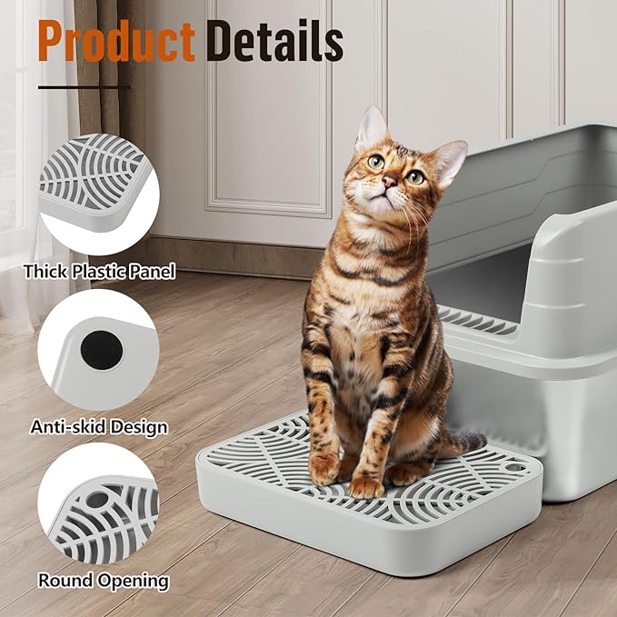 Cat Litter Box Ramp, Litter Box Step Mat with Filter Function Cat Stair for Litter Box, Easy to Clean, 11.8''x 8.2''x 2'' Cats Pedal Step Stool Ideal for Kitten & Elderly Cats (Light Grey)