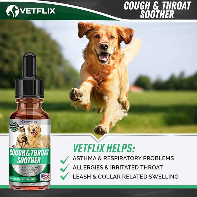 Cough Relief for Dogs & Cats - Made in USA - Kennel Cough & Asthma Relief - Mullein Leaf & Elderberry Blend - Dry, Wet & Barky Cough Relief - All Breeds & Sizes - 2 Fl Oz