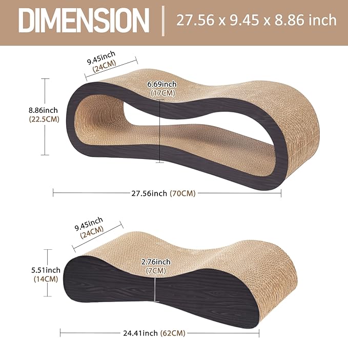 Simple Delxue 2 in 1 Large Cardboard Cat Scratcher Lounger，Cat Scratching Board for Indoor Cats,100% Recyclable&Reversible Horizontal Scratching Pads Prevents Furniture Damage,Brown