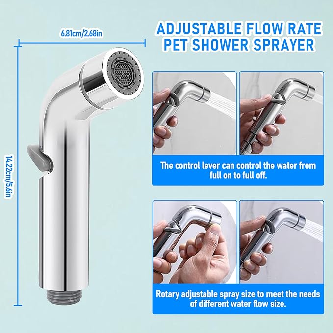 Pet Shower Sprayer, 6.6ft Extra Long Hose Dog Shower Attachment, Adjustable Rate Pet Shower Sprayer, Home Shower Attachment Spray Kit for Pet Bathing, Bathroom Cleaning