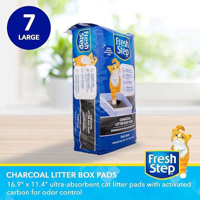 Fresh Step Charcoal Litter Box Pads – Ultra-Absorbent Cat Litter Pads with Activated Carbon for Odor Control, 16.9" x 11.4" - 7 Count - 2 Pack