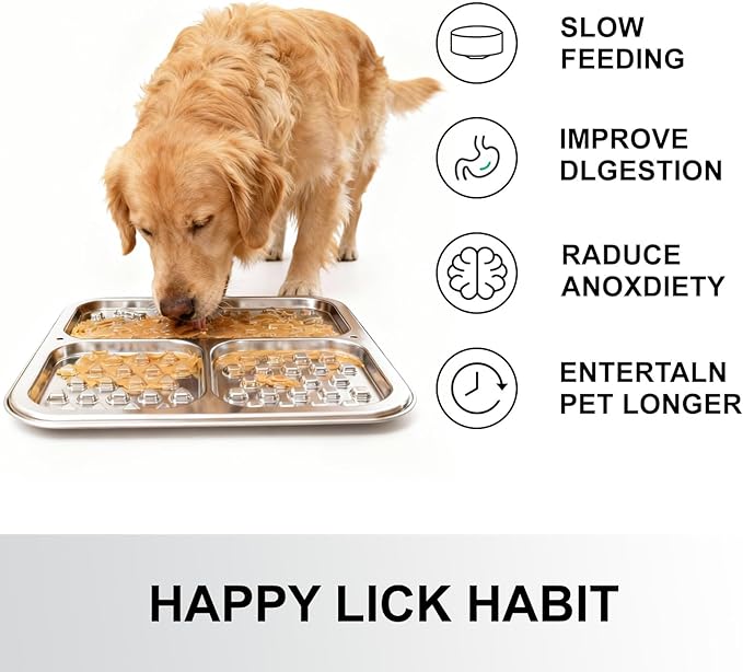 Kactoily Stainless Steel Lick Mat for Dogs and Cats, Large Slow Feeding Licking Pad with 46 Suction Cups, Wall/Floor/Crate Mounting, Peanut Butter Licking Pad for Boredom Reducer and Anxiety Relief