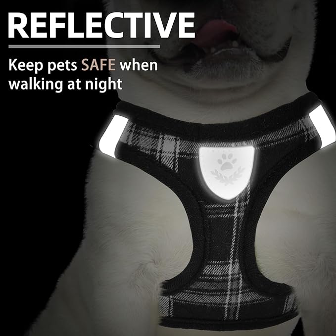 PUPTECK Adjustable Dog Harness Collar and Leash Set Step in No Pull Pet Harness for Small Medium Dogs Puppy and Cats Outdoor Walking Running, Soft Mesh Padded Reflective Vest Harnesses, Black S