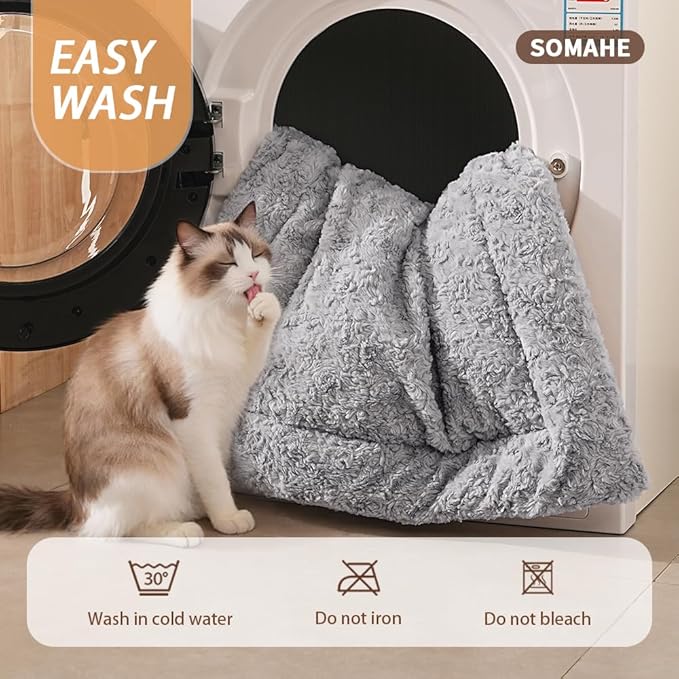 Self Warming Cat Bed Mat, Washable Self Heating Cat Mat, Extra Warm Thermal Pet Pad with Non-Slip Bottom, Soft Plush Faux Fur for Indoor Pet Sleep Cushion, 23x15 Inch Grey