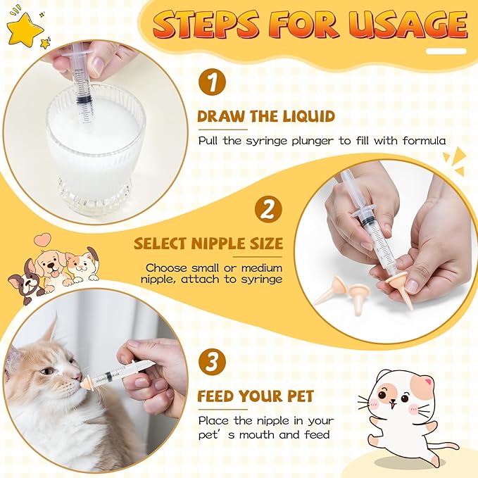 Silicone Nursing Kit for Kittens & Small Animals – Includes Feeding Nipples, Syringes, 20ml Bottle – BPA-Free, Reusable, Safe for Newborn Kittens and Puppies