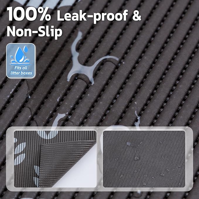 Extra Large Cat Litter Mat, 40x25 Inch Trimable & Soft Foam Pad, Leak-Proof & Non-Slip Bottom, Machine Washable for Easy Clean, Scatter Control Litter Trapper (Chocolate Leaf)