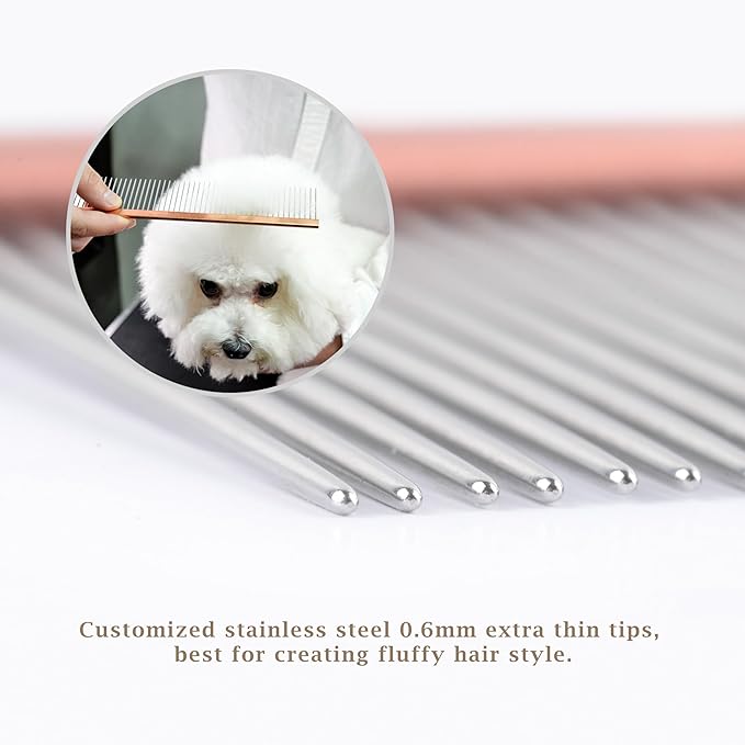 Furzone 2-in-1 Megal Greyhound Comb for Dogs (Medium/Coarse), 69 Stainless Steel Pins Dog Comb, Aluminum 24.5cm Handle,Lightweight,Gently Remove Dogs’ Head/Body Fur, Professional Grooming Accessories