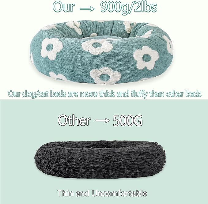 23 Inch Calming Dog Bed for Small Dogs Cats, Kitty Puppy Round Anti-Anxiety Warm Bed, Soft Cozy Anti-Slip Donut Washable Pet Bed, Fits up to 30 lbs Pets