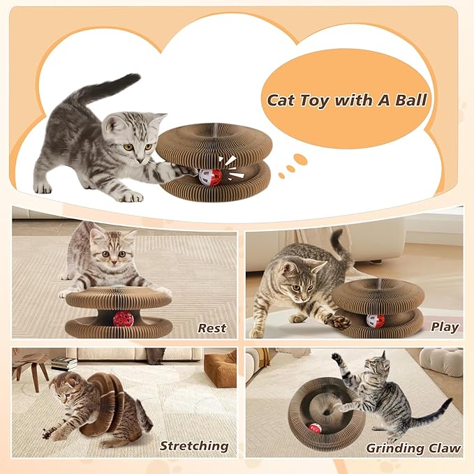 Interactive Cardboard Cat Toys,Cat Scratching Board with A Ball,Shape Shifting Accordion Cat Scratcher Toys with Different Shapes,Magic Kitten Scratcher Pads for Indoor